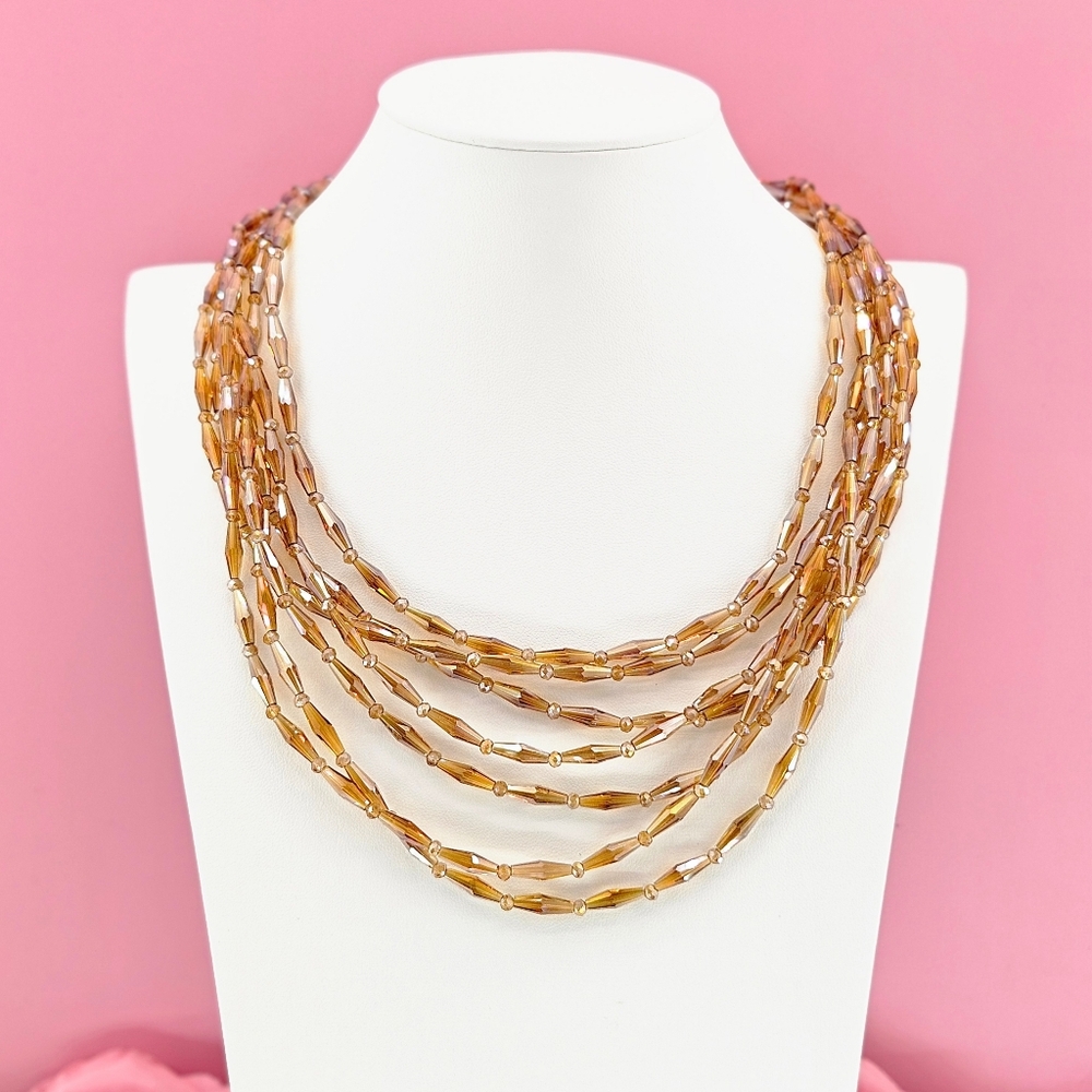 Natasha Couture Necklace Colorado Abalone 8 Row Beaded Layered Bohemian Vacation